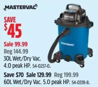 Canadian Tire Mastervac 30L Wet/Dry Vac offer