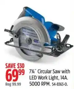 Canadian Tire Mastercraft 7¼" Circular Saw with LED Work Light, 14A offer