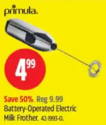 Canadian Tire Primula battery-operated electric milk frother offer