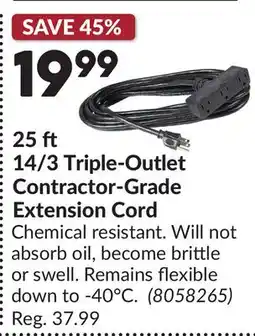 Princess Auto 25 ft 14/3 Triple-Outlet Contractor-Grade Extension Cord offer