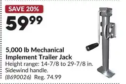 Princess Auto 5,000 lb Mechanical Implement Trailer Jack offer
