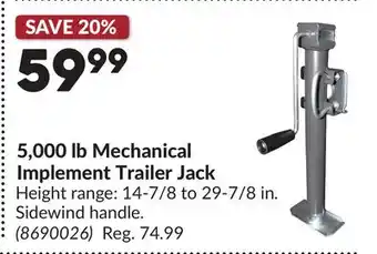 Princess Auto 5,000 lb Mechanical Implement Trailer Jack offer