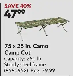 Princess Auto 75 x 25 in. Camo Camp Cot offer