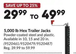 Princess Auto 5,000 lb Hex Trailer Jacks offer