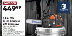 Princess Auto 14 in. 40V Li-ion Cordless 225 Chainsaw offer