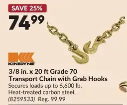 Princess Auto 3/8 in. x 20 ftGrade 70 Transport Chain with Grab Hooks offer