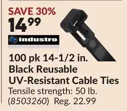 Princess Auto 100 pk 14-1/2 in. Black Reusable UV-Resistant Cable Ties offer