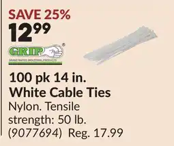 Princess Auto 100 pk 14 in. White Cable Ties offer