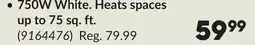 Princess Auto 750W White. Heats spaces up to 75 sq. ft. PEG Baseboard Heaters offer