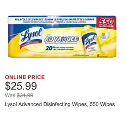 Costco Lysol Advanced Disinfecting Wipes, 550 Wipes offer