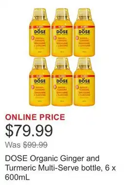Costco DOSE Organic Ginger and Turmeric Multi-Serve bottle offer
