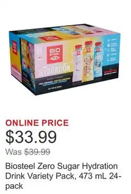 Costco Biosteel Zero Sugar Hydration Drink Variety Pack, 473 mL 24-pack offer