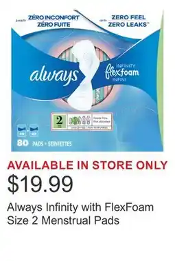 Costco Always Infinity with FlexFoam Size 2 Menstrual Pads offer