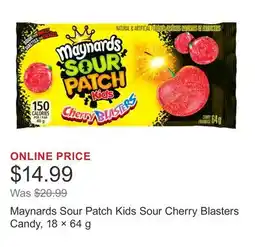 Costco Maynards Sour Patch Kids Sour Cherry Blasters Candy, 18 × offer