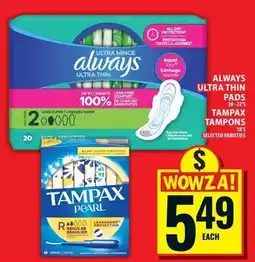 Food Basics Always ultra thin pads and tampons offer