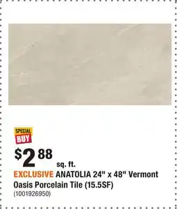 Home Depot EXCLUSIVE ANATOLIA 24 x 48 Vermont Oasis Porcelain Tile (15.5SF) offer
