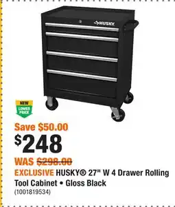 Home Depot EXCLUSIVE HUSKY 27 W 4 Drawer Rolling Tool Cabinet • Gloss Black offer