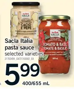 Fortinos SACLA ITALIA PASTA SAUCE, 400/655 ML offer