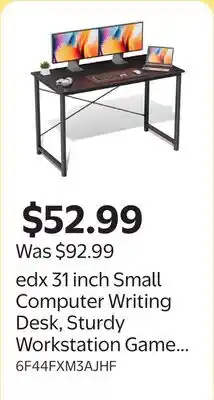 Walmart edx 31 inch Small Computer Writing Desk, Sturdy Workstation Game Table for Adult, Black offer
