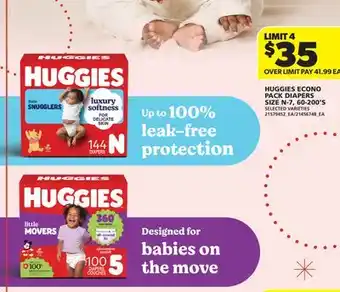 Real Canadian Superstore HUGGIES ECONO PACK DIAPERS SIZE N-7, 60-200'S offer