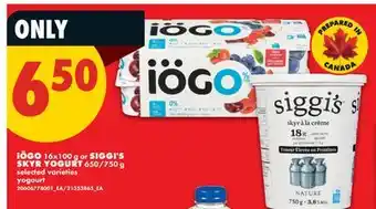 No Frills IÖGO, 16X100 G OR SIGGI'S SKYR YOGURT, 650/750 G offer