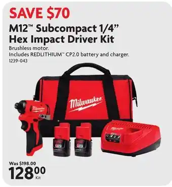 Home Hardware M12 Subcompact 1/4 Hex Impact Driver Kit offer