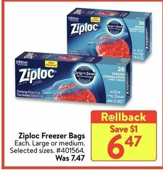 Walmart Ziploc Freezer Bags offer