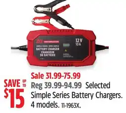 Canadian Tire MOTOMASTER Selected Simple Series Battery Chargers offer