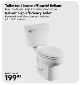 Home Hardware Reliant high efficiency toilet offer