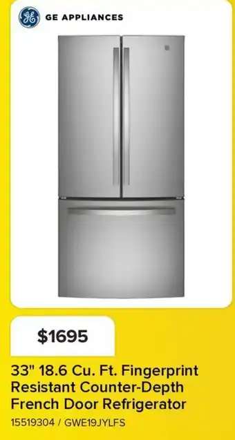 Leon's Ge Appliances 33" 18.6 Cu. Ft. Fingerprint Resistant Counter-Depth French Door Refrigerator offer