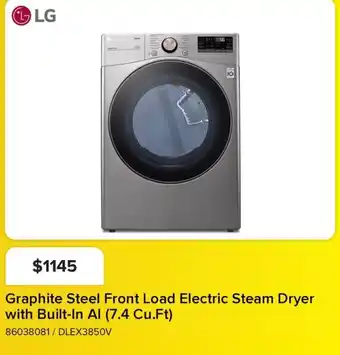 Leon's LG Graphite Steel Front Load Electric Steam Dryer with Built-In AI offer