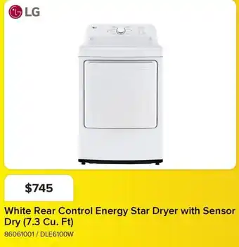 Leon's LG White Rear Control Energy Star Dryer with Sensor Dry offer