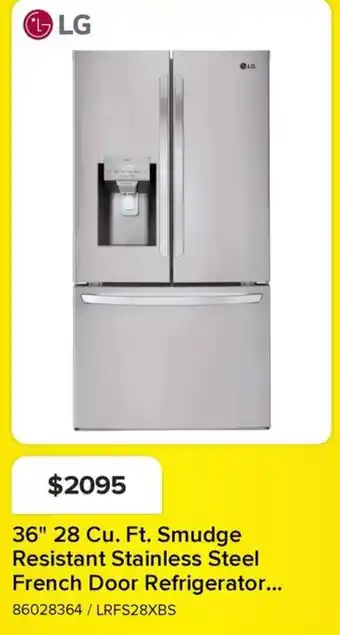 Leon's LG 36" 28 Cu. Ft. Smudge Resistant Stainless Steel French Door Refrigerator offer