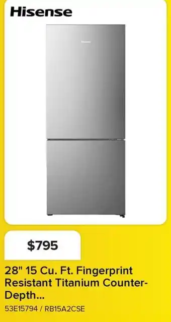 Leon's Hisense 28" 15 Cu. Ft. Fingerprint Resistant Titanium Counter-Depth Refrigerator offer