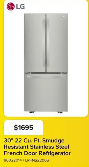 Leon's LG 30" 22 Cu. Ft. Smudge Resistant Stainless Steel French Door Refrigerator offer