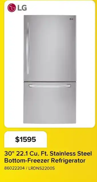 Leon's LG 30" 22.1 Cu. Ft. Stainless Steel Bottom-Freezer Refrigerator offer