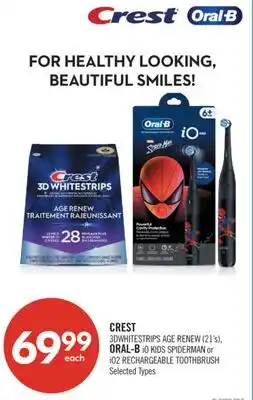 Shoppers Drug Mart CREST 3DWHITESTrips AGE RENEW (21's) or ORAL-B iO KIDS SPIDERMAN or iO2 RECHARGEABLE TOOTHBRUSH offer