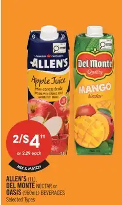 Shoppers Drug Mart ALLEN'S (LL), DEL MONTE NECTAR or OASIS (960ml) BEVERAGES offer