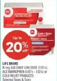 Shoppers Drug Mart Life brand daily low dose or cold relief products offer
