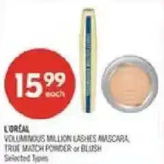 Shoppers Drug Mart L'Oréal voluminous million lashes mascara, true match powder or blush offer