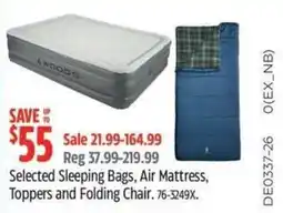 Canadian Tire Selected Sleeping Bags, Air Mattress, Toppers and Folding Chair offer