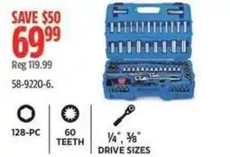 Canadian Tire 128-pc 60 teeth 1/4" 3/8" drive sizes offer