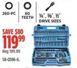 Canadian Tire 260-pc 60 teeth 1/4", 3/8", 1/2" drive sizes offer
