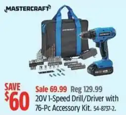 Canadian Tire Mastercraft 20V 1-Speed Drill/Driver with 76-Pc Accessory Kit offer