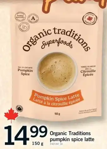 Fortinos Organic Traditions pumpkin spice latte offer