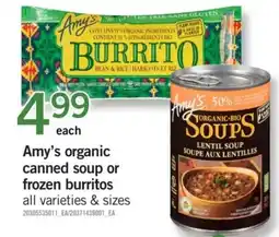 Fortinos Amy's organic canned soup or frozen burritos offer