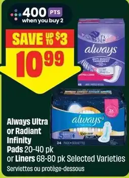 Chalo FreshCo Always Ultra or Radiant Infinity Pads or Liners offer