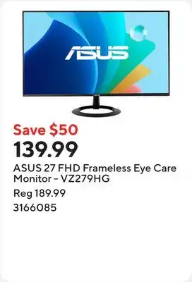 Staples ASUS 27 FHD Frameless Eye Care Monitor - VZ279HG offer