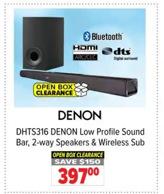 2001 Audio Video DHTS316 DENON Low Profile Sound Bar, 2-way Speakers & Wireless Sub offer