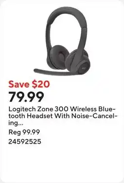 Staples Logitech Zone 300 Wireless Bluetooth Headset With Noise-Canceling Microphone - Graphite offer